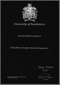 University of Sunderland certificate